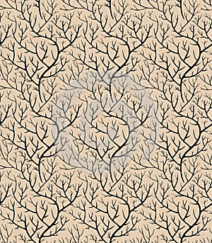 Bare branches, leafless twigs weaving seamless pattern vector