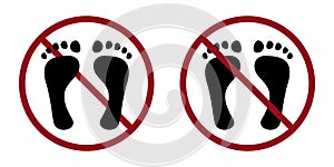 bare foot ban prohibit icon. Not allowed barefoot stand.