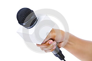 Bare hand holding microphone