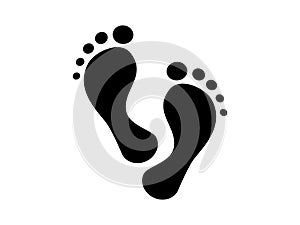 Bare humanoid foot prints icon. Black footprints barefoot character who lost his shoes mysterious forms found at crime scene