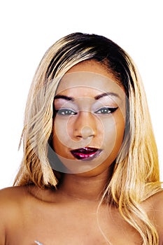 Bare Shoulder Portrait African American Woman Blond Wig