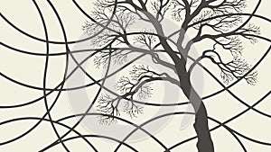 Bare tree with abstract lines, organic network, vector design Generative AI