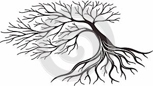 Bare Tree with Roots Silhouette Vector Graphic, vector design Generative AI