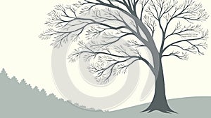 Bare Tree with Snowy Forest Background, Winter Landscape, vector design Generative AI