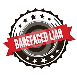 BAREFACED LIAR text on red brown ribbon stamp