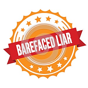 BAREFACED LIAR text on red orange ribbon stamp photo