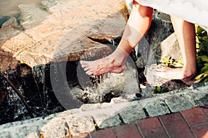 Barefoot girl walks on the water