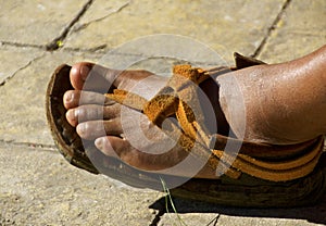 Barefoot in traditional Sandals. Mexico