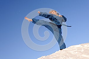 Barefoot woman on the snow