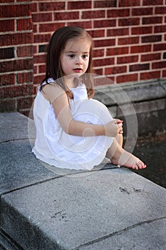 Barefooted Little Girl in White