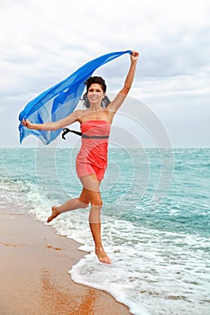 Barefooted woman running photo