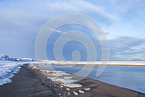 Barents Sea bay winter landscape
