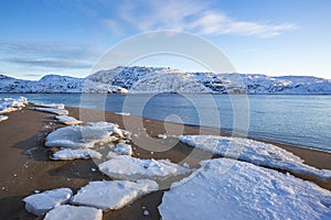 Barents Sea bay winter landscape