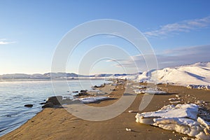 Barents Sea bay winter landscape