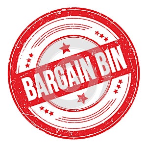 BARGAIN BIN text on red round grungy stamp