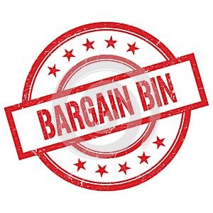 BARGAIN BIN text written on red vintage round stamp