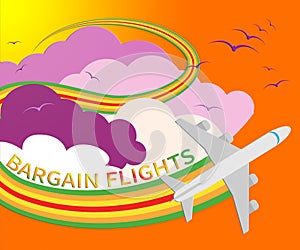 Bargain Flights Represents Flight Sale 3d Illustration