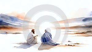 Bargaining with God. Old Testament. Watercolor Biblical Illustration