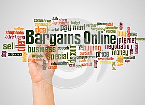 Bargains onlineword cloud and hand with marker concept