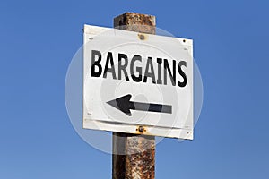 Bargains word and arrow signpost