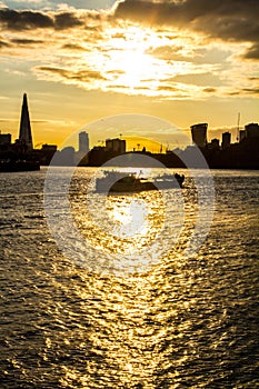 Barge boat on Thames River, London