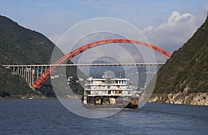 Barge and Bridge Yangtze River China Cruise