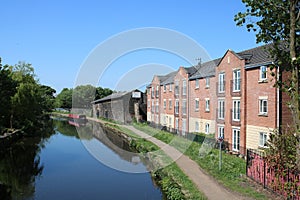 Barge, buildings, Cherry Tree Leeds and Liverpool