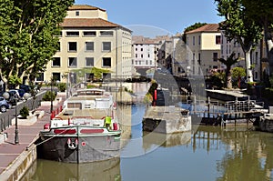 Barge on canal at Narbonne in France