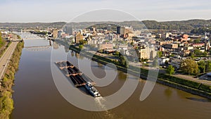 Barge Carries Coal Along Kanawha River and Charleston West Virgina