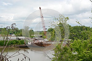 Barge and crane