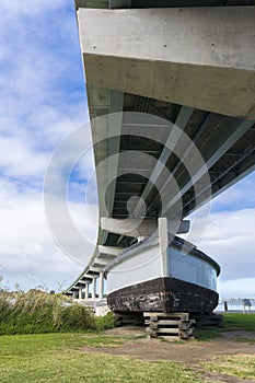 Barge Dart and Hindmarsh Island Bridge, Goolwa, South Australia