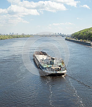 The barge floating in the Dnieper river