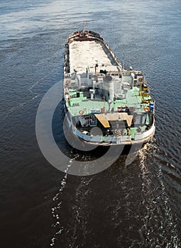 The barge floating in the Dnieper river