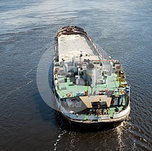 The barge floating in the Dnieper river