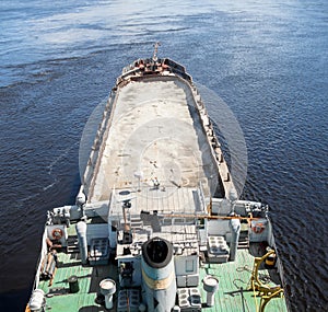The barge floating in the Dnieper river