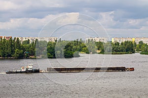 Barge floating on the Dnieper river