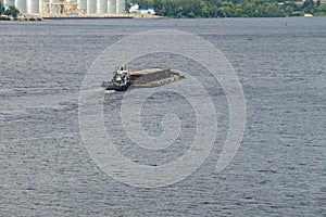 Barge floating on the Dnieper river