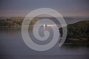 Barge on Mississippi River, morning