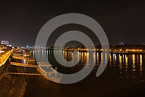 Barge and night lights on the Dunai river