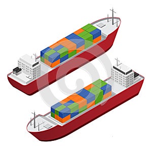 Barge Set Isometric View. Vector