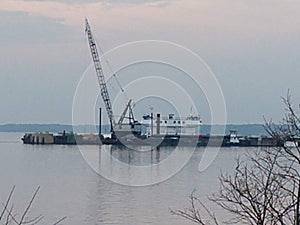 Barge ship water crane peaceful