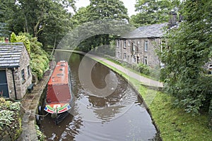 Barge and towpath from bridge photo