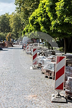 Barges blocking a road construction site