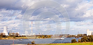 Barges on river Rhine at Duisburg Germany Europe