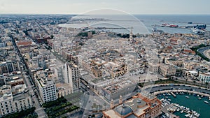 Bari Apulia City port boats and yachts Sea Coastline in Italy Drone picture