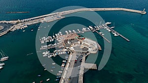 Bari Apulia City port boats and yachts Sea Coastline in Italy Drone picture