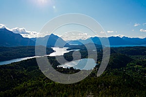 View of El Trebol Lagoon, Perito Moreno Lake and the mountains taken from Mount Campanario viewpoint