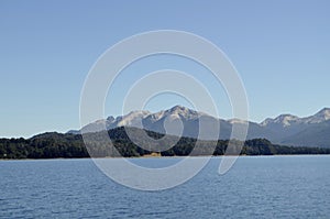 Bariloche, Argentina. View of Nahuel Huapi Lake from the side of a boat