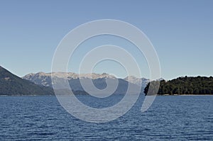 Bariloche, Argentina. View of Nahuel Huapi Lake from the side of a boat