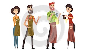 Barista Characters Set, Cafe Staff in Uniform Making Coffee Cartoon Style Vector Illustration